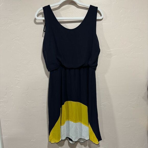 Enfocus Womens Dress Mini Navy/Black Yellow Color Block Sleeveless - Picture 2 of 6